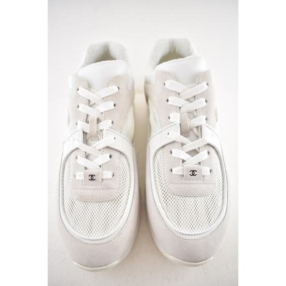 Chanel 20P Mens Triple White Mesh CC Logo Low Top Runner Trainer Sneaker 44 11 - Picture 6 of 13
